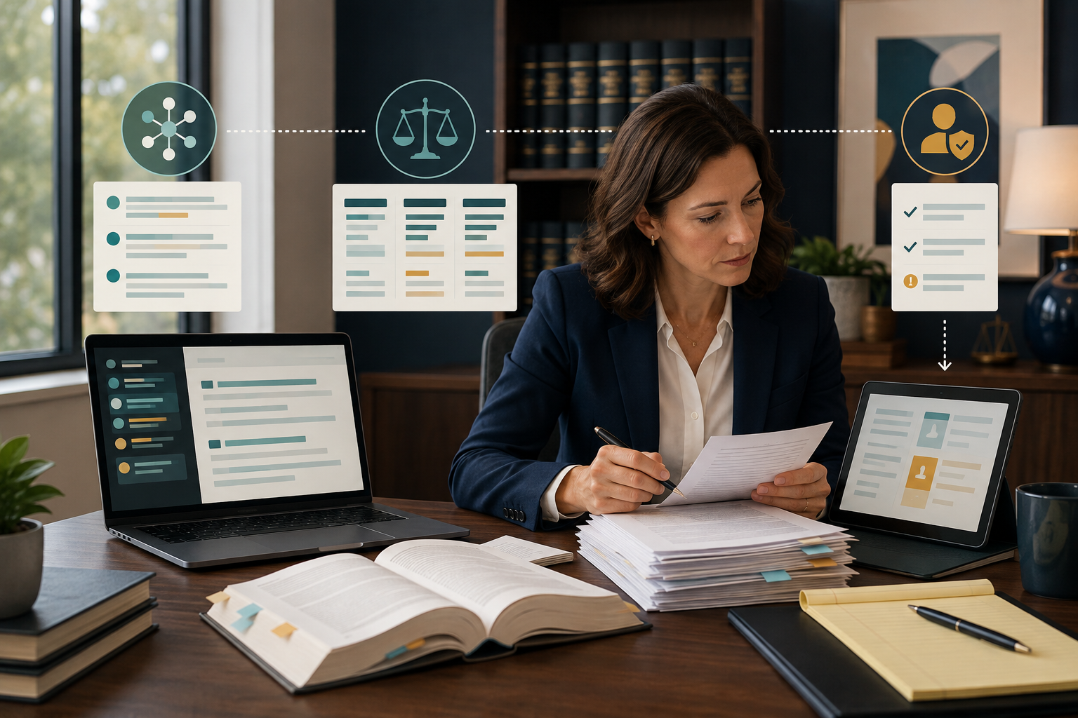 A solo attorney reviewing a source-grounded AI legal research workflow.