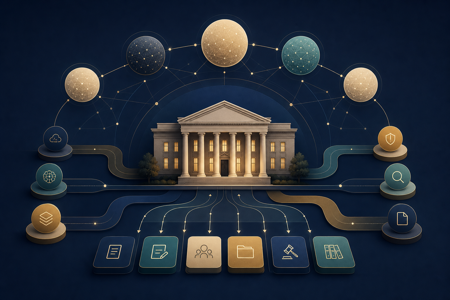 Law firm operations connected to large AI networks and specialist legal workflow modules.