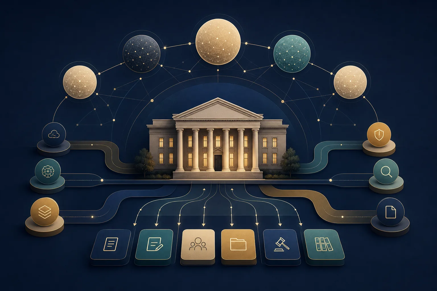 Law firm operations connected to large AI networks and specialist legal workflow modules.